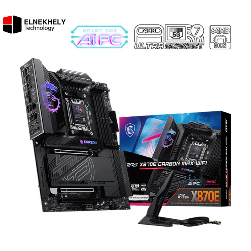MSI MPG X870E Carbon WiFi AM5 ATX Gaming Motherboard – DDR5, PCIe 5.0, Wi-Fi 7, Dual USB4 MSI MPG X870E Carbon WiFi AM5 ATX Gaming Motherboard – DDR5, PCIe 5.0, Wi-Fi 7, Dual USB4