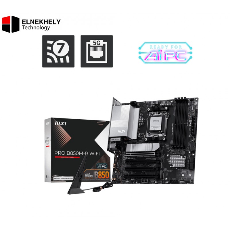 MSI PRO B850-P WiFi ATX Motherboard – AM5 Socket, Supports AMD Ryzen 9000 / 8000 / 7000 Series Processors, DDR5 Memory, WiFi 6E, PCIe 5.0, High-Performance Professional Platform