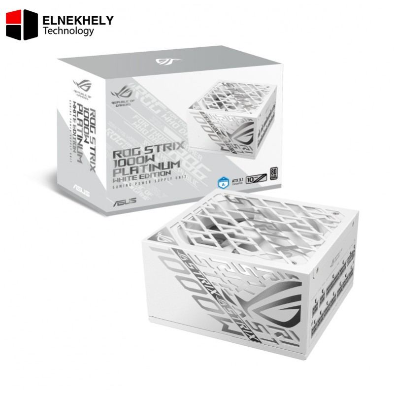 ASUS ROG Strix 1000W Platinum Fully Modular White Edtion PSU, 80 PLUS Platinum Efficiency, Active PFC, GaN MOSFET, ATX 3.1 Compatible, Cybernetic Lambda A+, Dual Ball Fan Bearings, White ASUS ROG Strix 1000W Platinum Fully Modular White Edtion PSU, 80 PLUS Platinum Efficiency, Active PFC, GaN MOSFET, ATX 3.1 Compatible, Cybernetic Lambda A+, Dual Ball Fan Bearings, White