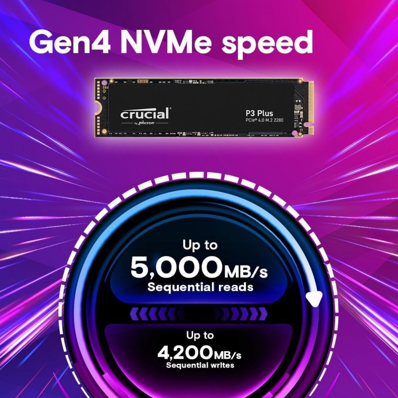 Crucial P3 Plus 2TB M.2 PCIe Gen4 NVMe Internal SSD - Up to 5000MB/s - CT2000P3PSSD8 Crucial P3 Plus 2TB M.2 PCIe Gen4 NVMe Internal SSD - Up to 5000MB/s - CT2000P3PSSD8