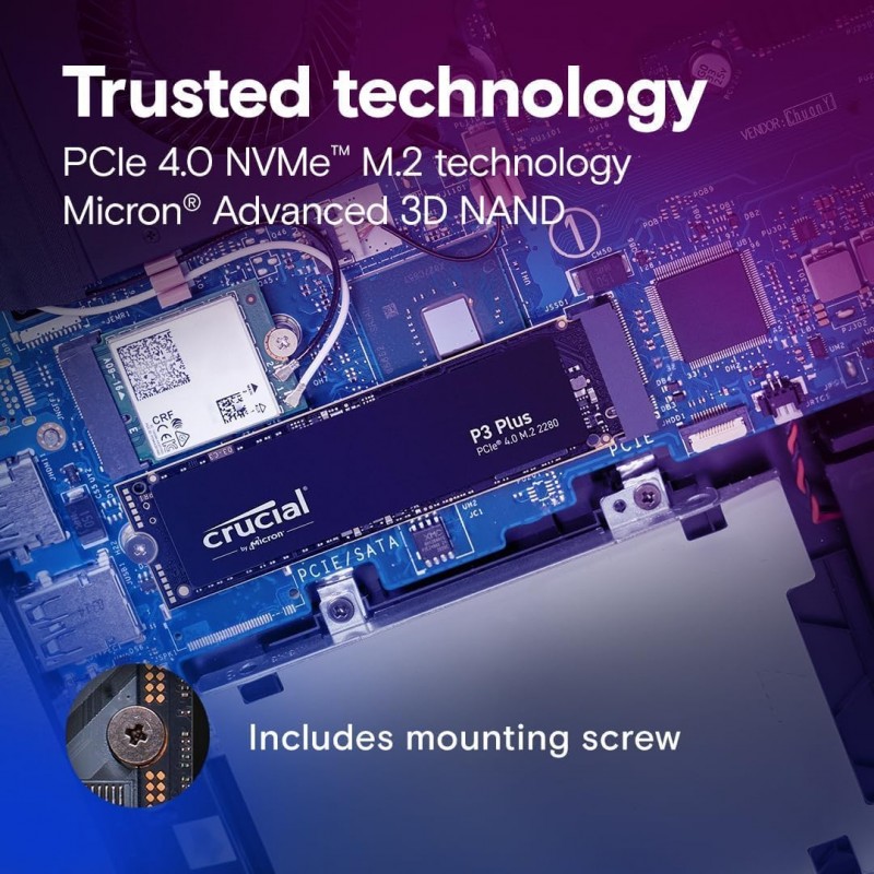 Crucial P3 Plus 2TB M.2 PCIe Gen4 NVMe Internal SSD - Up to 5000MB/s - CT2000P3PSSD8 Crucial P3 Plus 2TB M.2 PCIe Gen4 NVMe Internal SSD - Up to 5000MB/s - CT2000P3PSSD8