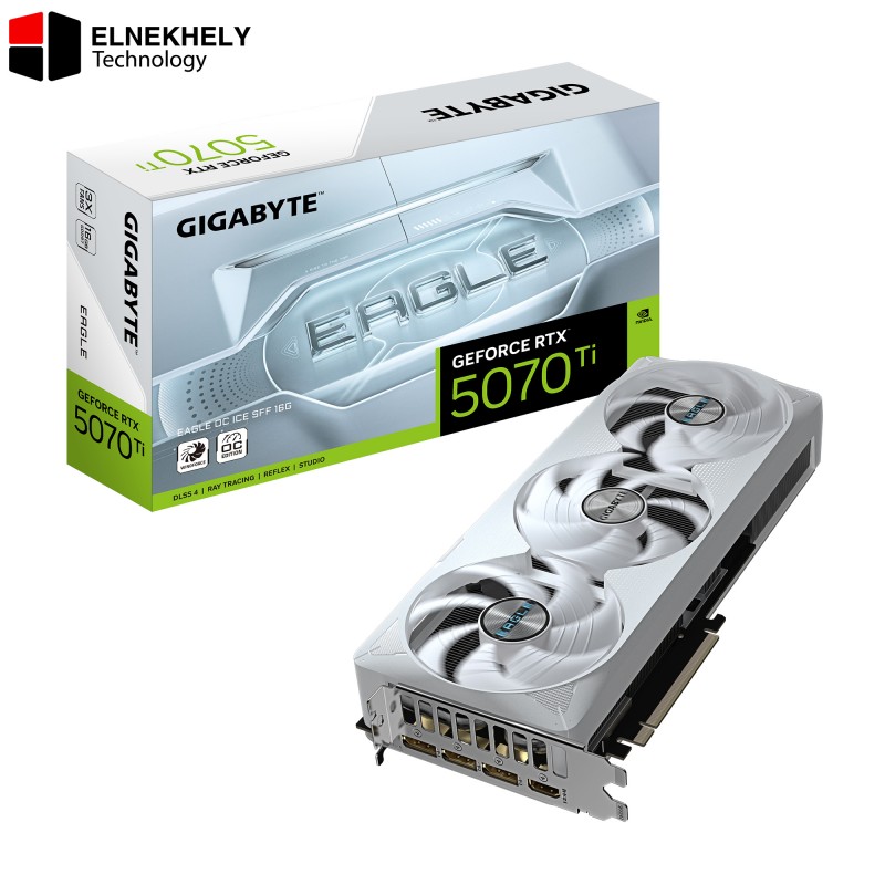 GIGABYTE GeForce RTX 5070 Ti EAGLE OC ICE SFF 16GB GDDR7 Graphics Card – Compact SFF Design, PCIe 5.0, Advanced Cooling, High-Performance GPU – GV-N507TEAGLEOC ICE-16GD