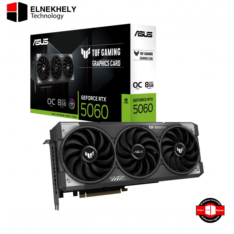 ASUS TUF-RTX5060-O8G-GAMING 8GB GDDR7 OC Graphics Card – PCIe 5.0, 2677MHz Boost, 3840 CUDA Cores, 28Gbps Memory, HDMI 2.1b, DisplayPort 2.1b, ARGB Lighting, Military-Grade Durability, 145W TDP ASUS TUF-RTX5060-O8G-GAMING 8GB GDDR7 OC Graphics Card – PCIe 5.0, 2677MHz Boost, 3840 CUDA Cores, 28Gbps Memory, HDMI 2.1b, DisplayPort 2.1b, ARGB Lighting, Military-Grade Durability, 145W TDP