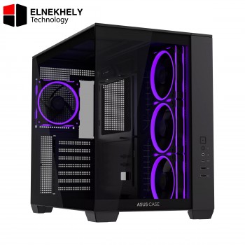 ASUS A32 PLUS Mid Tower ATX Case – Black, Dual-Chamber Design, Panoramic Tempered Glass, 4× Pre-Installed ARGB Fans, Supports 360mm Radiators & 420mm GPUs, USB Type-C Front I/O