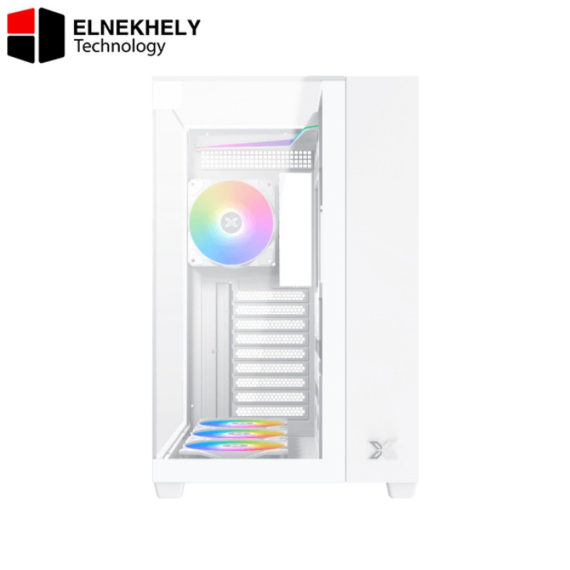 Xigmatek Aqua Arctic Type-C ARGB Mid Tower Case – White Edition, Tempered Glass Side Panel, USB-C Front I/O, 4 ARGB Fans, ATX Support, High Airflow Design