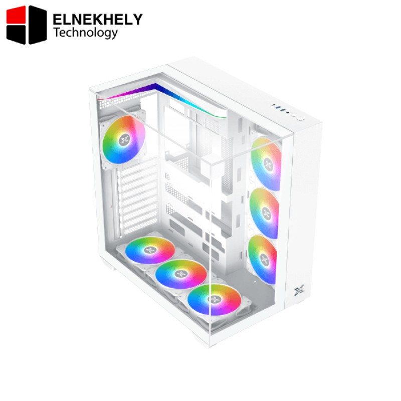 Xigmatek Aqua Arctic Type-C ARGB Mid Tower Case – White Edition, Tempered Glass Side Panel, USB-C Front I/O, 4 ARGB Fans, ATX Support, High Airflow Design