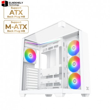 Xigmatek Aqua Arctic Type-C ARGB Mid Tower Case – White Edition, Tempered Glass Side Panel, USB-C Front I/O, 4 ARGB Fans, ATX Support, High Airflow Design