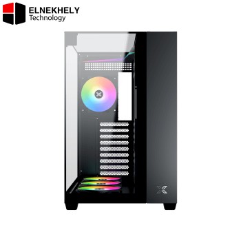 Xigmatek Aqua V Type-C ARGB Black Mid Tower Case – Tempered Glass, Front USB-C, 4 Pre-Installed ARGB Fans, ATX Support, High Airflow Gaming Case