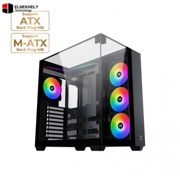 Xigmatek Aqua V Type-C ARGB Black Mid Tower Case – Tempered Glass, Front USB-C, 4 Pre-Installed ARGB Fans, ATX Support, High Airflow Gaming Case