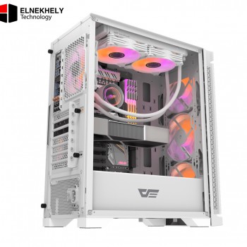 DarkFlash DK361 Computer Case (White) – 4 Pre-Installed Fans, High Airflow Design, Tempered Glass Side Panel, Optimized Cooling Support