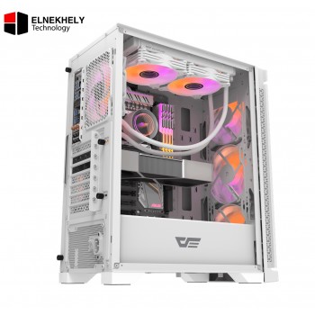 DarkFlash DK361 Computer Case (White) – 4 Pre-Installed Fans, High Airflow Design, Tempered Glass Side Panel, Optimized Cooling Support