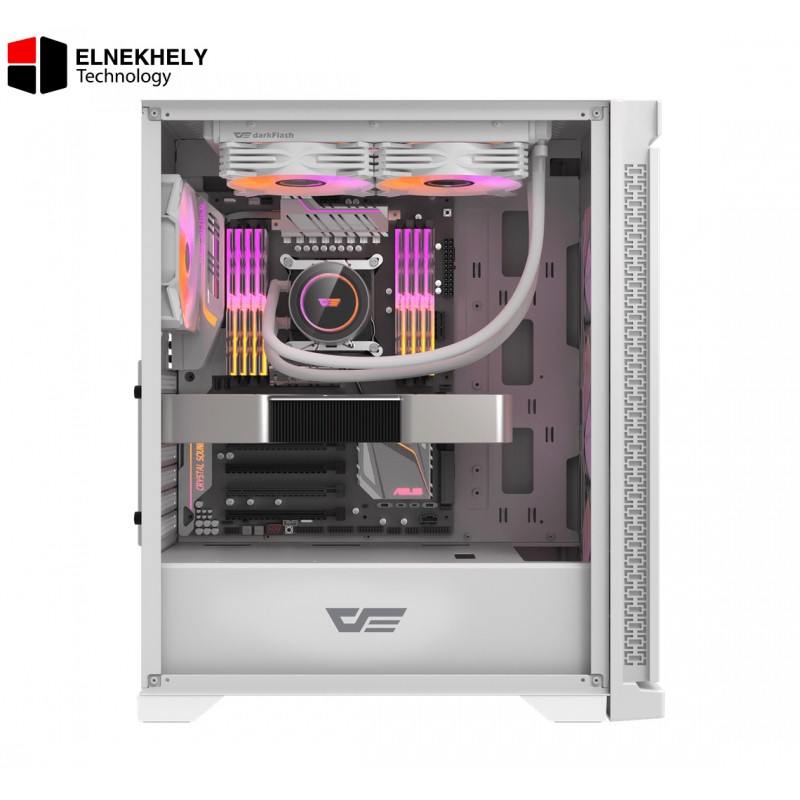 DarkFlash DK361 Computer Case (White) – 4 Pre-Installed Fans, High Airflow Design, Tempered Glass Side Panel, Optimized Cooling Support