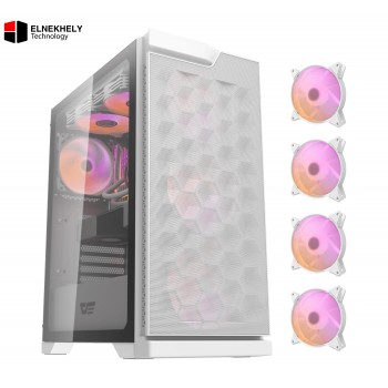 DarkFlash DK361 Computer Case (White) – 4 Pre-Installed Fans, High Airflow Design, Tempered Glass Side Panel, Optimized Cooling Support