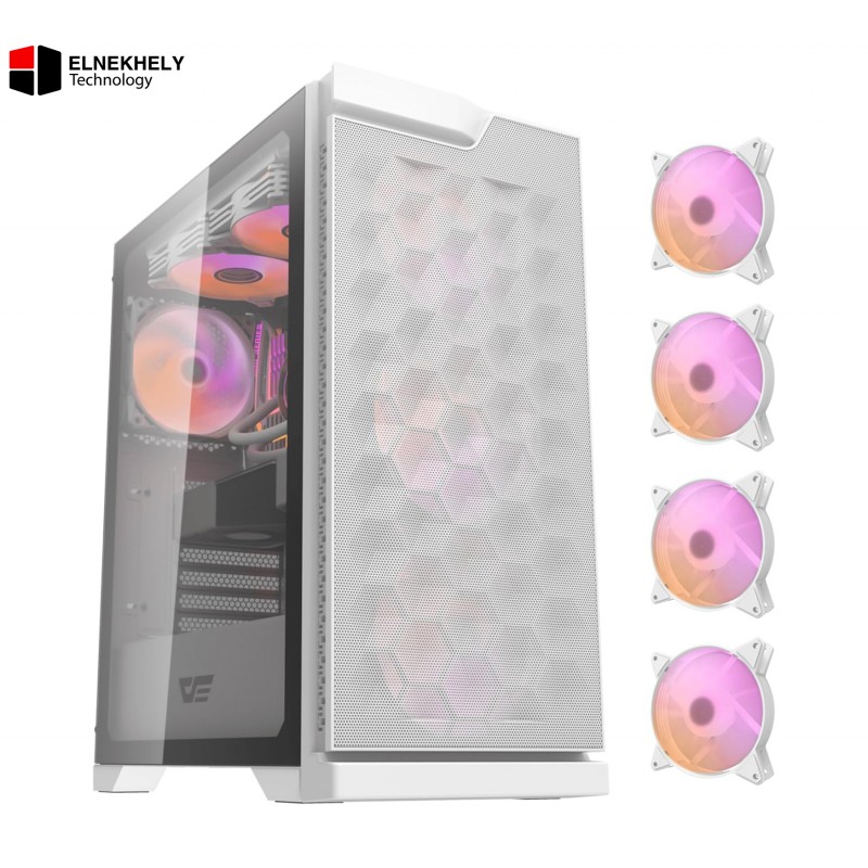 DarkFlash DK361 Computer Case (White) – 4 Pre-Installed Fans, High Airflow Design, Tempered Glass Side Panel, Optimized Cooling Support