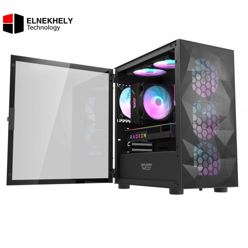 DarkFlash DLM21 Mesh Black mATX PC Case – High Airflow Mesh Front Panel, Tempered Glass Side, Support for 240mm Radiator, Multiple Fan Support, Compact Micro-ATX Design