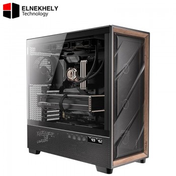 Antec Flux Pro, 6 x PWM Fans Included, High-Airflow Front Panel with Walnut Wood, iShift PSU 90° Mount, USB3.0 x 2, Type-C, 420mm Radiator Support, Temp. Display, Full-Tower E-ATX PC Case