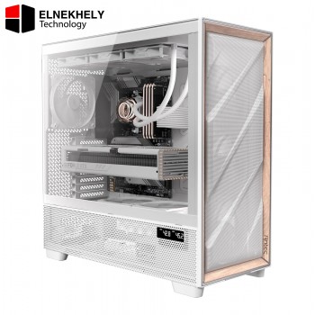 Antec Flux Pro White, 6 x PWM Fans Included, High-Airflow Front Panel with Birch Wood, iShift PSU 90° Mount, USB3.0 x 2, Type-C, 420mm Radiator Support, Temp. Display, Full-Tower E-ATX PC Case