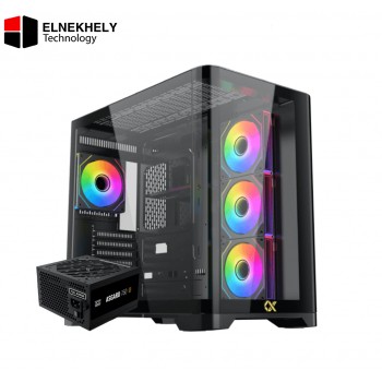 Xigmatek Crystal Storm Mid Tower Case – Curved Tempered Glass, 4× PWM ARGB Fans + Xigmatek Asgard 750W 80 Plus Bronze Power Supply – High-Performance PC Case & PSU Combo