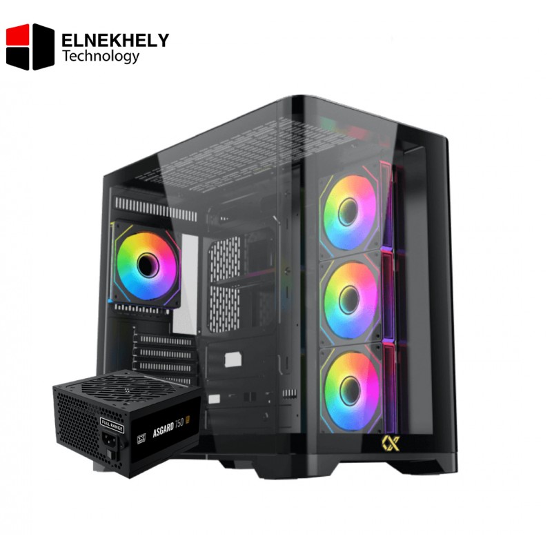 Xigmatek Crystal Storm Mid Tower Case – Curved Tempered Glass, 4× PWM ARGB Fans + Xigmatek Asgard 750W 80 Plus Bronze Power Supply – High-Performance PC Case & PSU Combo
