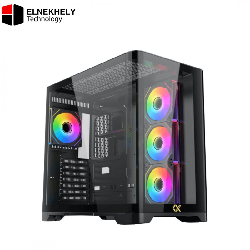 Xigmatek Crystal Storm Mid Tower Case – Curved Tempered Glass, 4× PWM ARGB Fans, High-Airflow Design, ATX Support, Premium Gaming Chassis