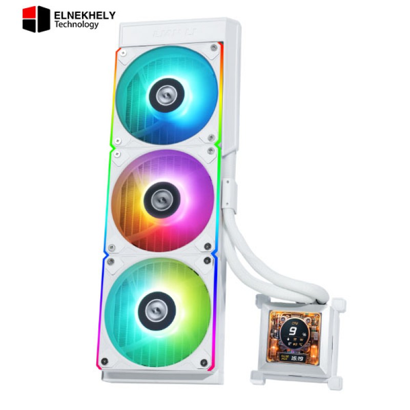 Lian Li HydroShift LCD 360R RGB White AIO Liquid CPU Cooler – 2.88” IPS Display 360mm Radiator, Intel LGA1700 & AMD AM5/AM4 Compatible