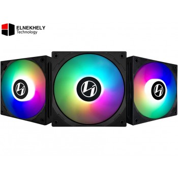 Lian Li ST120 RGB Black 3-Pack PWM Fans with ARGB Controller — 120mm High Static Pressure, 800-1900 RPM, 69.17 CFM Airflow, 2.6 mmH2O Air Pressure, Fluid Dynamic Bearings, 32 dBA Noise, Compatible with Motherboard RGB Sync
