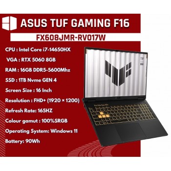 ASUS TUF Gaming F16 (FX608JMR-RV017W) Intel Core i7-14650HX RTX 5060 8GB 16" FHD+ 165Hz 16GB RAM 1TB SSD Laptop - Jaeger Gray