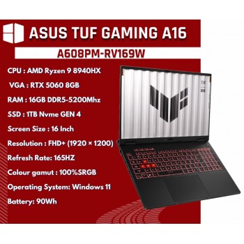 ASUS TUF Gaming A16 (FA608PM-RV169W) AMD Ryzen 9 8940HX RTX 5060 8GB 16" FHD+ 165Hz 16GB RAM 1TB SSD Laptop - Jaeger Gray