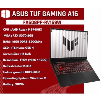 ASUS TUF Gaming A16 (FA608PP-RV169W) AMD Ryzen 9 8940HX RTX 5070 8GB 16" FHD+ 165Hz 16GB RAM 1TB SSD Laptop - Jaeger Gray