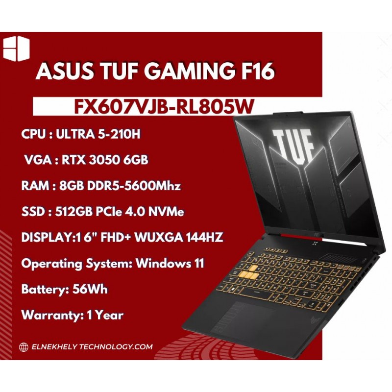 ASUS TUF Gaming F16 (FX607VJB-RL805W) Intel Core Ultra 5 210H RTX 3050 6GB 16" FHD+ 144Hz Laptop - Mecha Gray ASUS TUF Gaming F16 (FX607VJB-RL805W) Intel Core Ultra 5 210H RTX 3050 6GB 16" FHD+ 144Hz Laptop - Mecha Gray