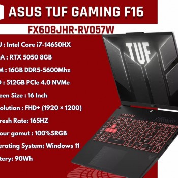 ASUS TUF Gaming F16 (FX608JHR-RV057W) Intel Core i7-14650HX RTX 5050 8GB 16" FHD+ 165Hz 16GB RAM Laptop - Jaeger Gray