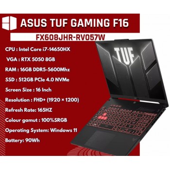 ASUS TUF Gaming F16 (FX608JHR-RV057W) Intel Core i7-14650HX RTX 5050 8GB 16" FHD+ 165Hz 16GB RAM Laptop - Jaeger Gray