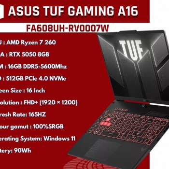 ASUS TUF Gaming A16 (FA608UH-RV0007W) AMD Ryzen 7 260 RTX 5050 8GB 16" FHD 165Hz 16GB RAM Laptop - Grey