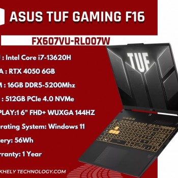 ASUS TUF Gaming F16 (FX607VU-RL007W) Intel Core i7-13620H RTX 4050 6GB 16" WUXGA 144Hz Laptop - Black