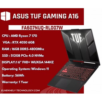 ASUS TUF Gaming A16 (FA607NUQ-RL007W) AMD Ryzen 7 170 RTX 4050 6GB 16" WUXGA 144Hz 16GB RAM Laptop - Mecha Gray