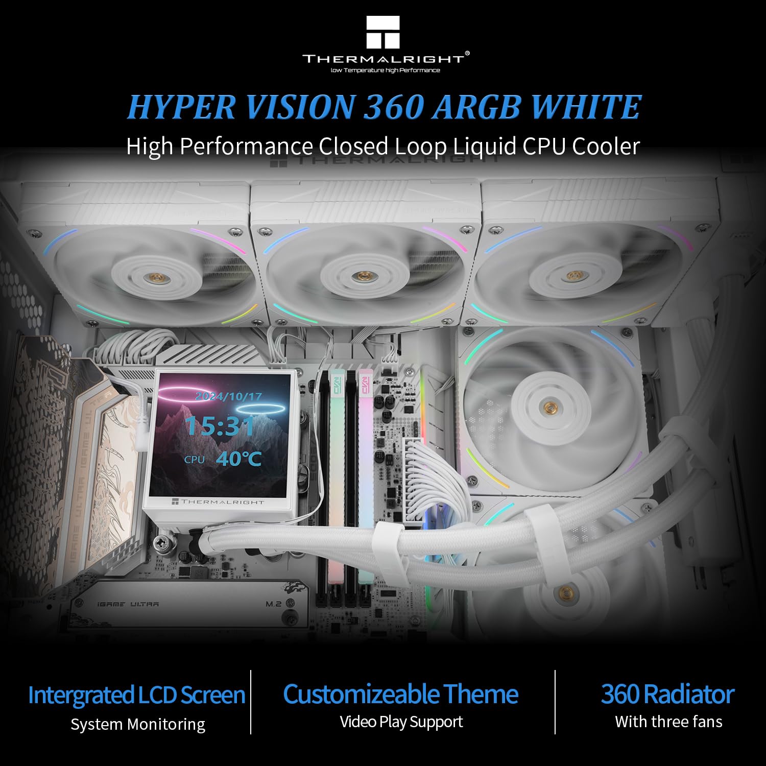 Thermalright Hyper Vision 360 ARGB White CPU AIO Cooler,PC 360 