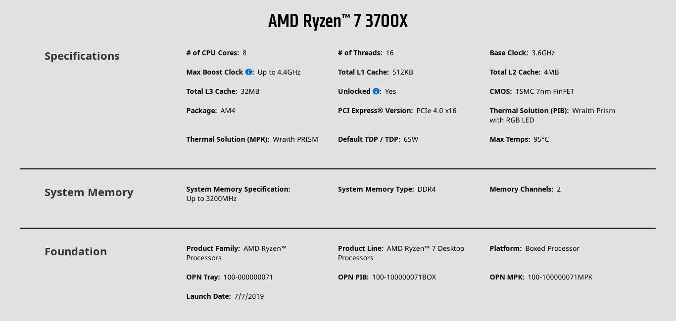 AMD Ryzen 7 3700X Processor - 3.6 GHz