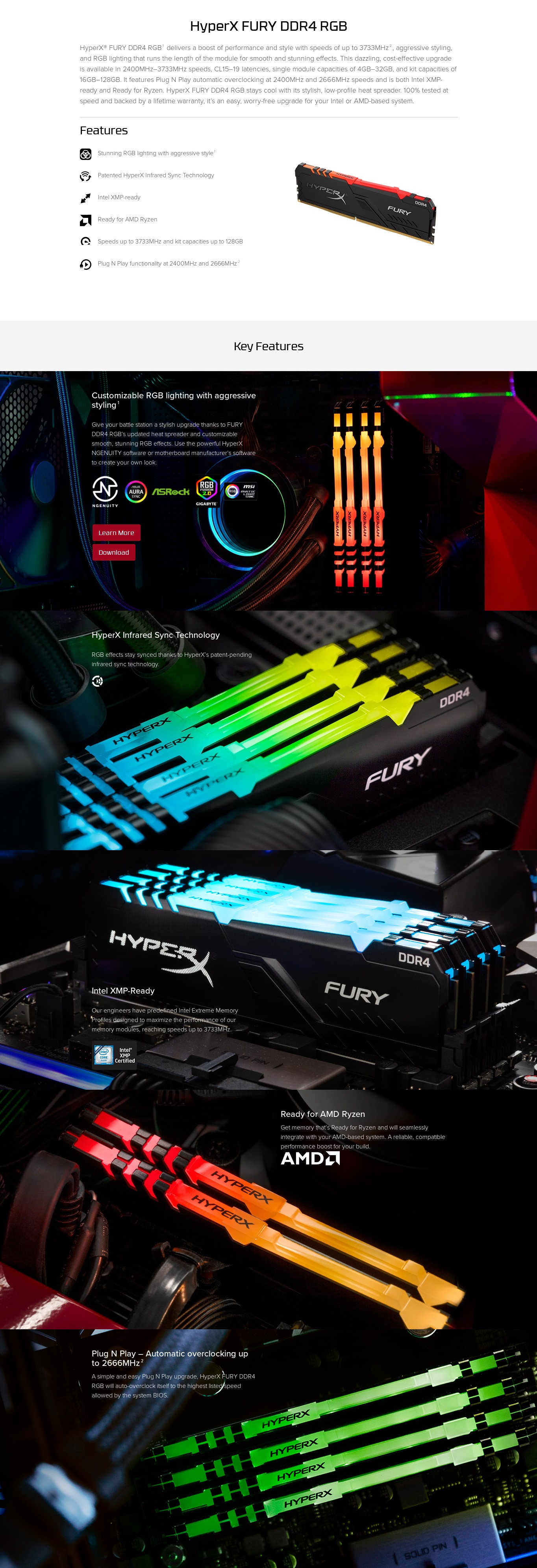 Kingston HyperX FURY RGB DDR4 8GB 3200MHz Cl16 Gaming Memory