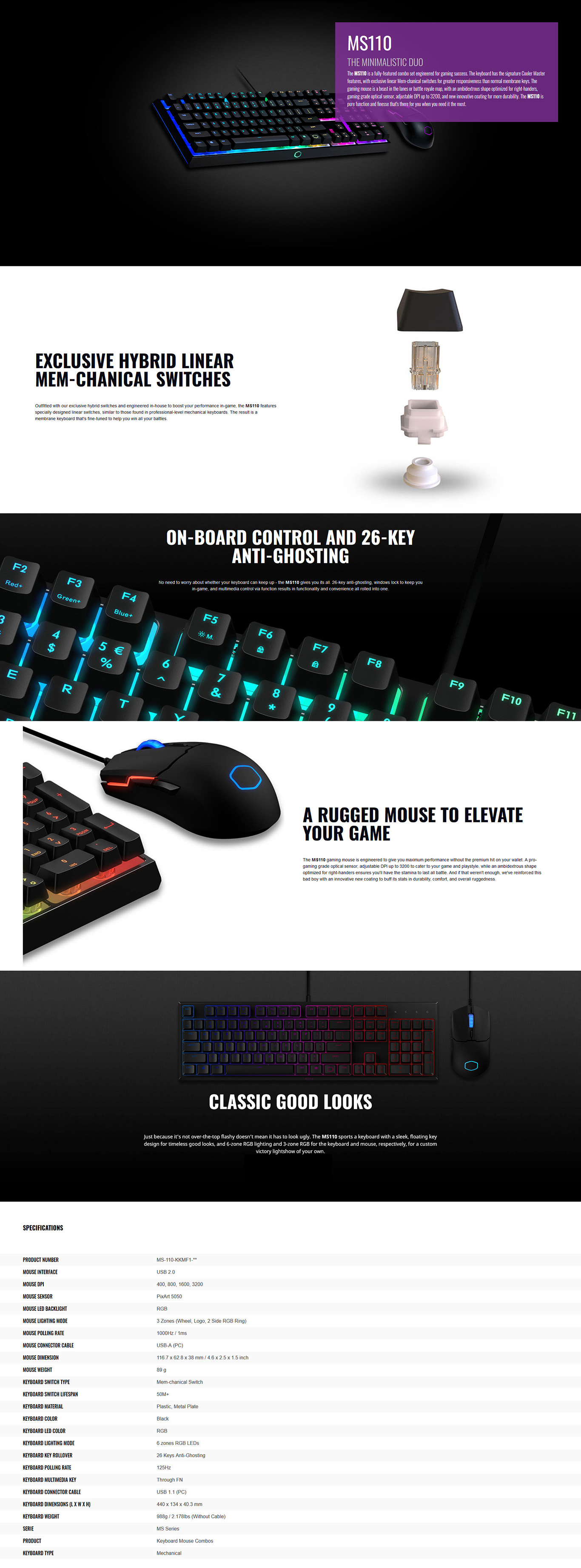 Cooler Master Ms110 Hybrid Mem Chanical Switches Rgb Gaming Combo Ms 110 Kkmf1 Cooler Master Ms110 Hybrid Mem Chanical Switches Rgb Gaming Combo Ms 110 Kkmf1