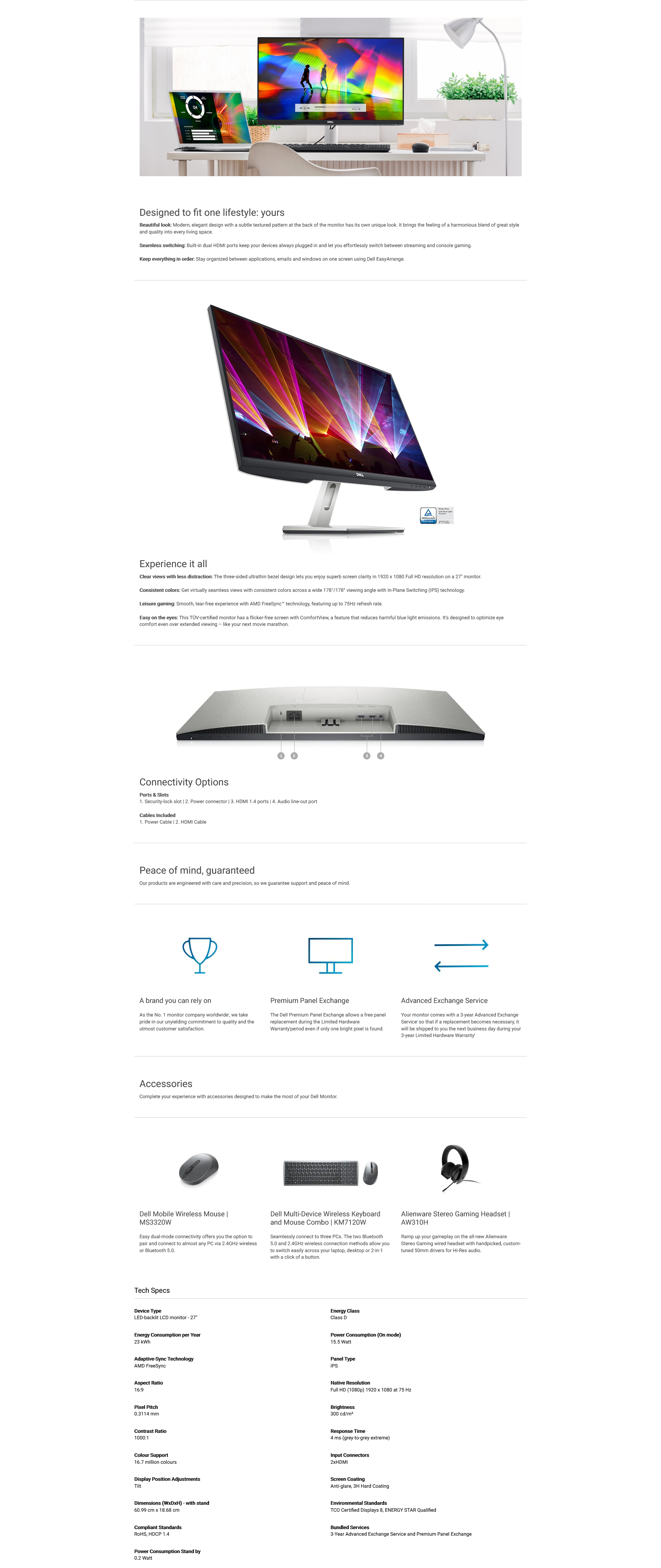 DELL 27 inch S2721HN 75Hz IPS Gaming Monitor - S2721HN DELL 27 inch S2721HN 75Hz IPS Gaming Monitor - S2721HN